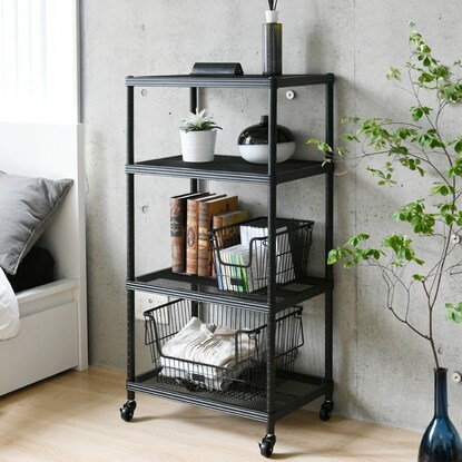 니토리 일본 이동식 메쉬 스틸 선반 폭60cm 4단 BK