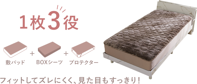 1枚3役のBOXパッドの画像。フィットしてズレにくく、見た目もすっきり！