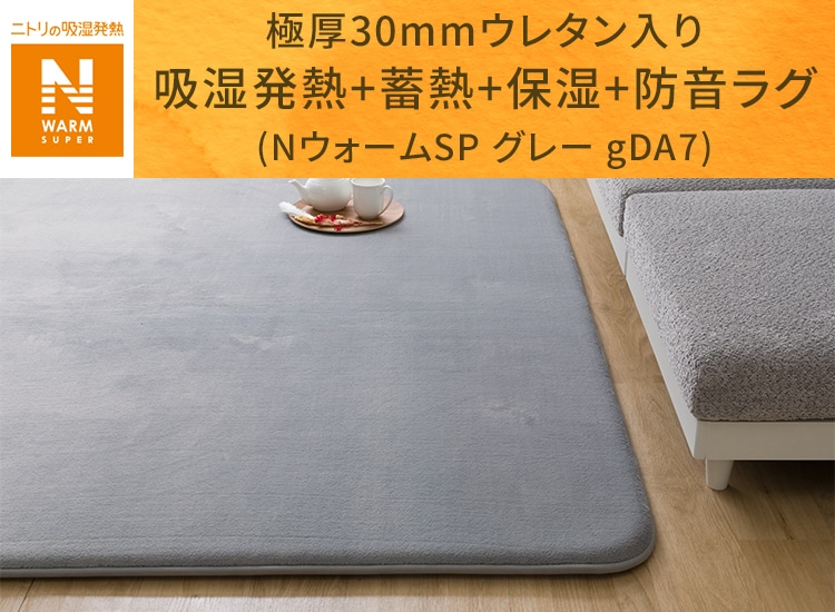 極厚30mmウレタン入り吸湿発熱+蓄熱+保湿+防音ラグ (NウォームSP グレー gDA7)