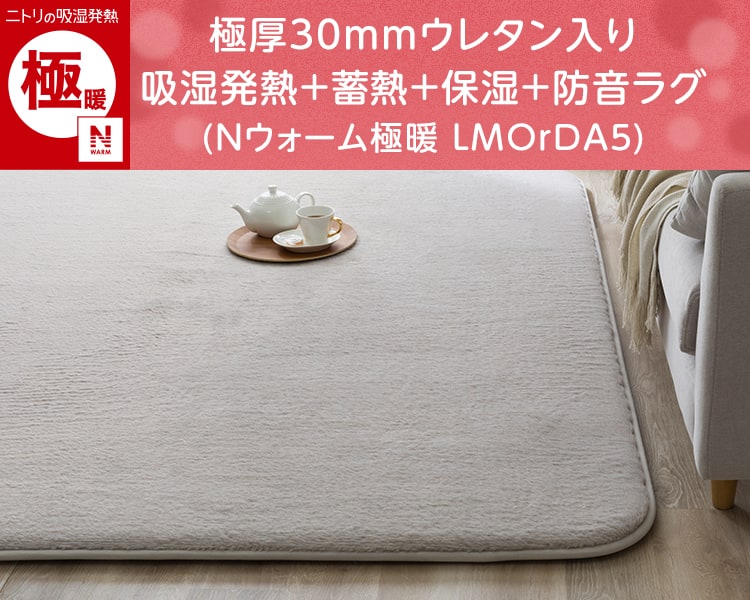 極厚30mmウレタン入り吸湿発熱+蓄熱+保湿+防音ラグ(Nウォーム極暖 LMOrDA5)