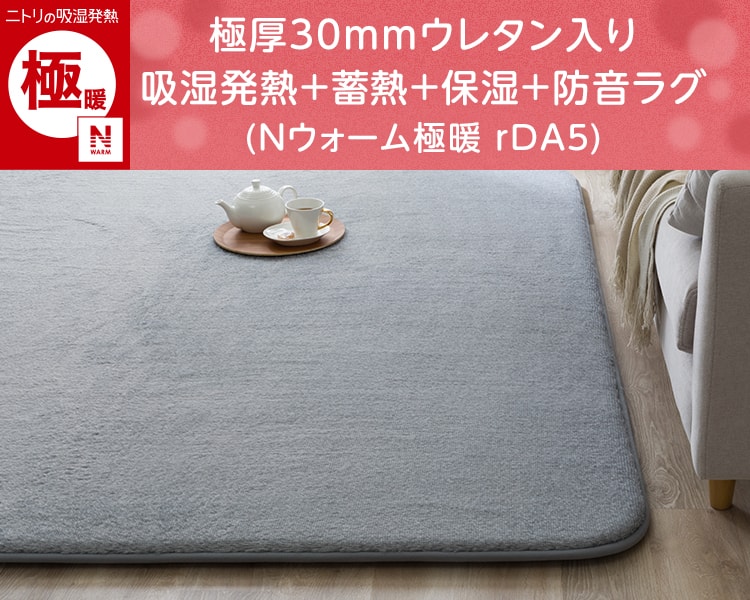 極厚30mmウレタン入り吸湿発熱+蓄熱+保湿+防音ラグ(Nウォーム極暖 GY rDA5)