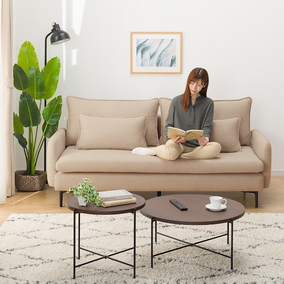 傷・汚れに強い 広い座面のゆったり 3人掛けソファ + ヘッドレスト1本セット 布張りタイプ (MS01 3P/ヘッドレスト 肘あり Nシールド BE) 16枚目画像