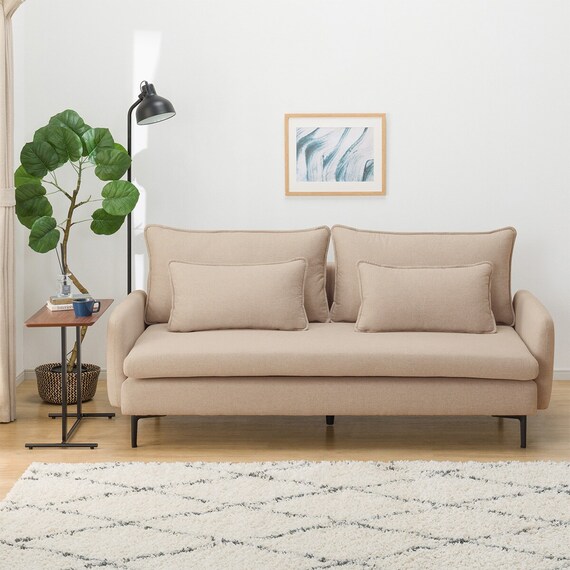 傷・汚れに強い 広い座面のゆったり 3人掛けソファ + ヘッドレスト1本セット 布張りタイプ (MS01 3P/ヘッドレスト 肘あり Nシールド BE) 17枚目画像