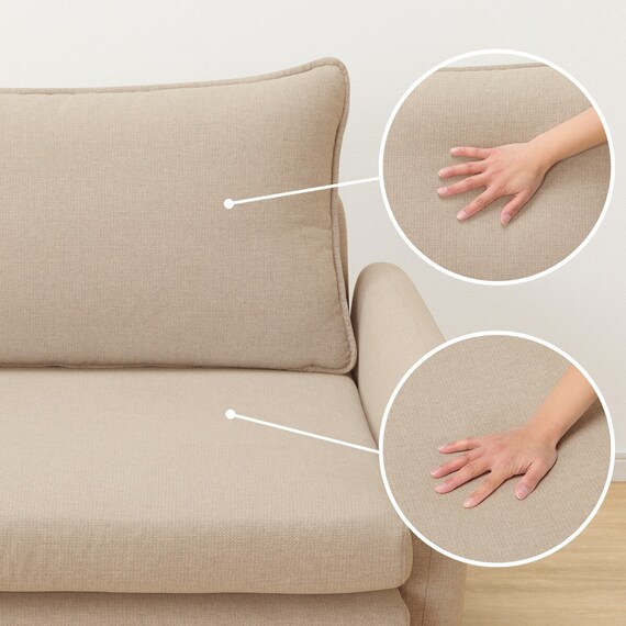 傷・汚れに強い 広い座面のゆったり 3人掛けソファ + ヘッドレスト1本セット 布張りタイプ (MS01 3P/ヘッドレスト 肘あり Nシールド BE) 24枚目画像