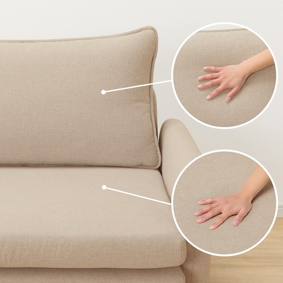 傷・汚れに強い 広い座面のゆったり 3人掛けソファ + ヘッドレスト1本セット 布張りタイプ (MS01 3P/ヘッドレスト 肘あり Nシールド BE) 24枚目画像