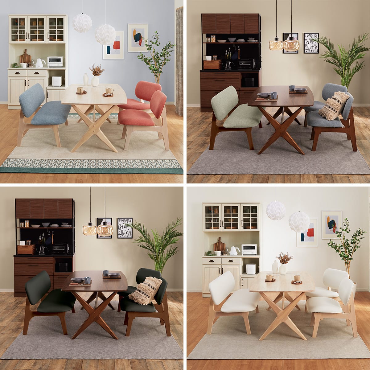 リビングダイニングテーブル3点セット(リラックスワイド 120 WN-MBR/1P