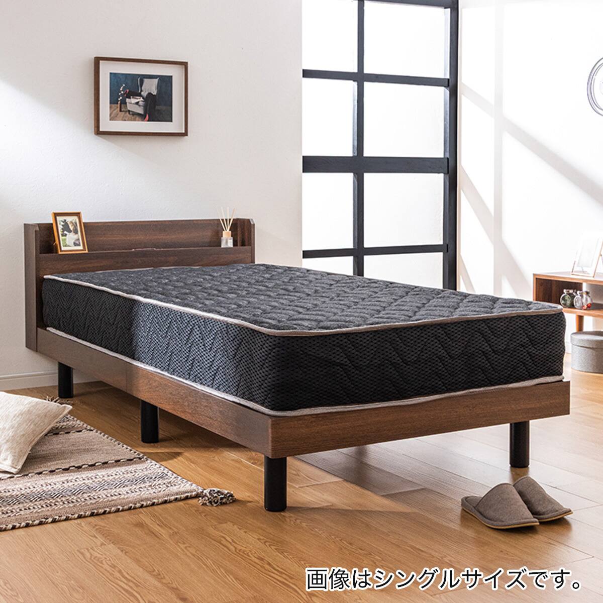セミシングルショート マットレス付き棚付きすのこベッド (MRS