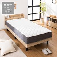 シングル マットレス付き棚付きすのこベッド (MRS ナチュラル / SLT01)