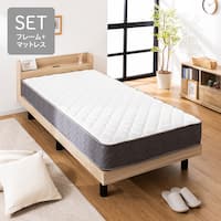 シングル マットレス付き棚付きすのこベッド (MRS ナチュラル / SLT01)
