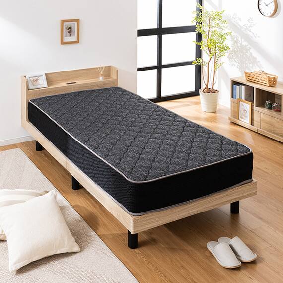 シングル マットレス付き棚付きすのこベッド (MRS ナチュラル / NRRS) 1枚目画像