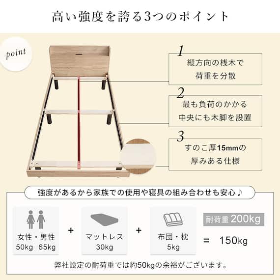 シングル マットレス付き棚付きすのこベッド (MRS ナチュラル / NRRS) 12枚目画像