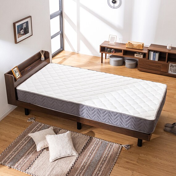 シングル マットレス付き棚付きすのこベッド (MRS ブラウン / SLT01) 2枚目画像