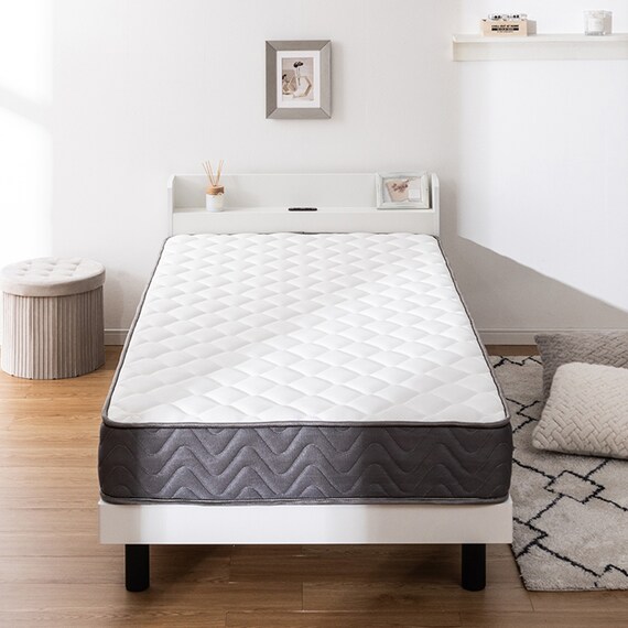 シングル マットレス付き棚付きすのこベッド (MRS ホワイト / SLT01) 2枚目画像