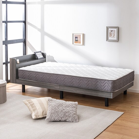 シングル マットレス付き棚付きすのこベッド (MRS グレー / SLT01) 2枚目画像