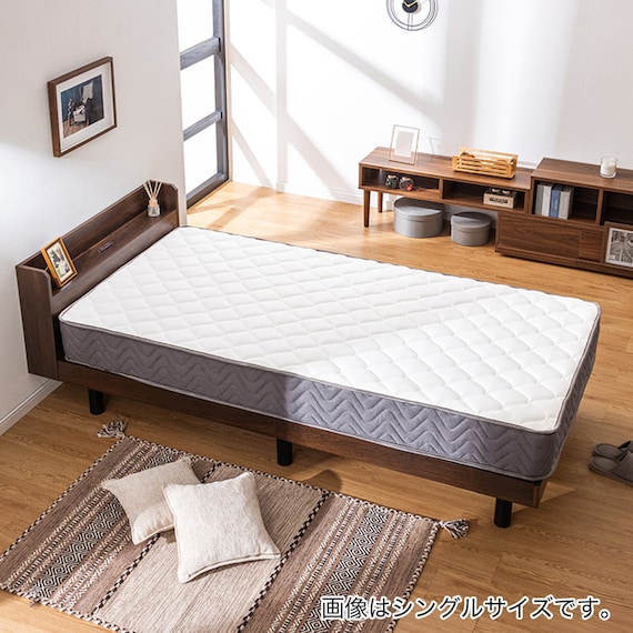 セミダブル マットレス付き棚付きすのこベッド (MRS ブラウン / SLT01) 2枚目画像