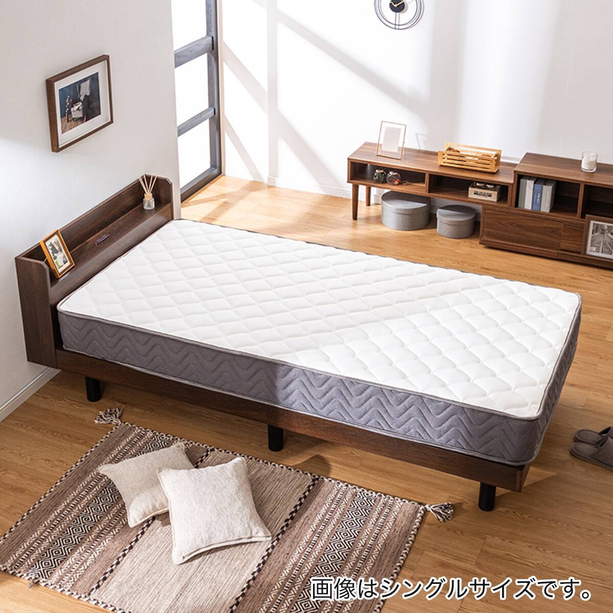 ダブル マットレス付き棚付きすのこベッド (MRS ブラウン / SLT01