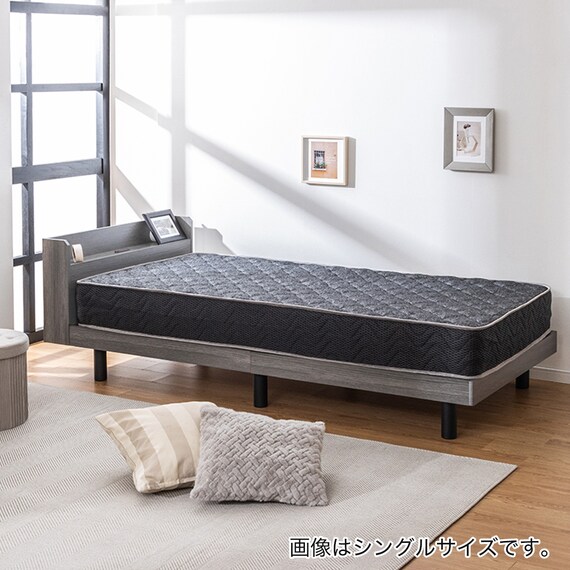 ダブル マットレス付き棚付きすのこベッド (MRS グレー / NRRS) 1枚目画像