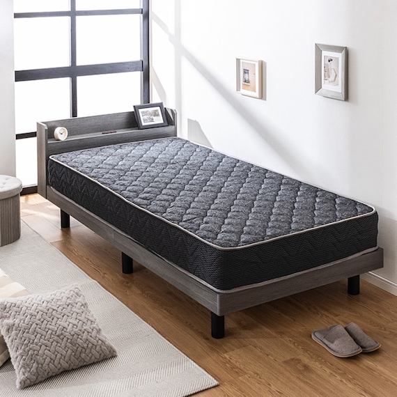 ダブル マットレス付き棚付きすのこベッド (MRS グレー / NRRS) 2枚目画像