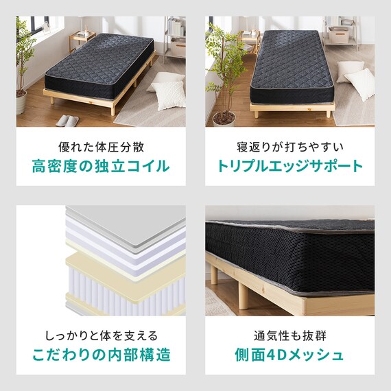 ダブル マットレス付き棚付きすのこベッド (MRS グレー / NRRS) 16枚目画像