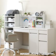 上棚付きコンパクトデスク+ワゴン+シェルフセット (ES23)