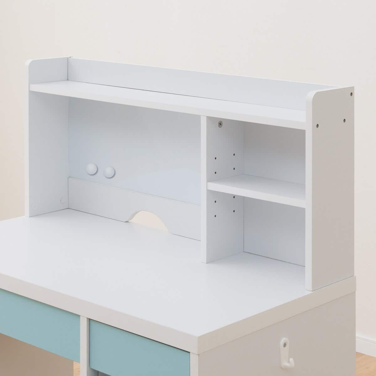 上棚付きコンパクトデスク + ワゴン + シェルフセット (ES23 WH/TBL