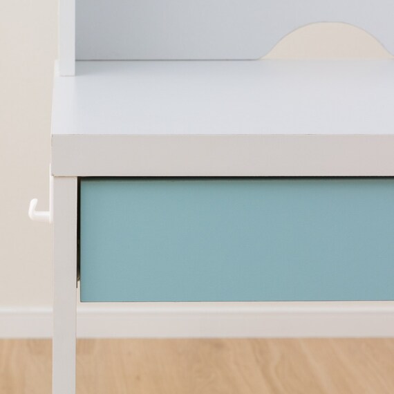 上棚付きコンパクトデスク + ワゴン + シェルフセット (ES23 WH/TBL) 18枚目画像