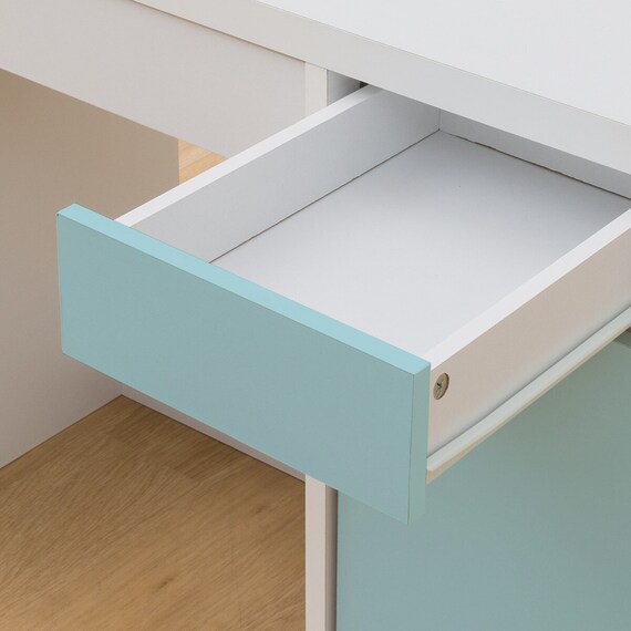 上棚付きコンパクトデスク + ワゴン + シェルフセット (ES23 WH/TBL) 21枚目画像