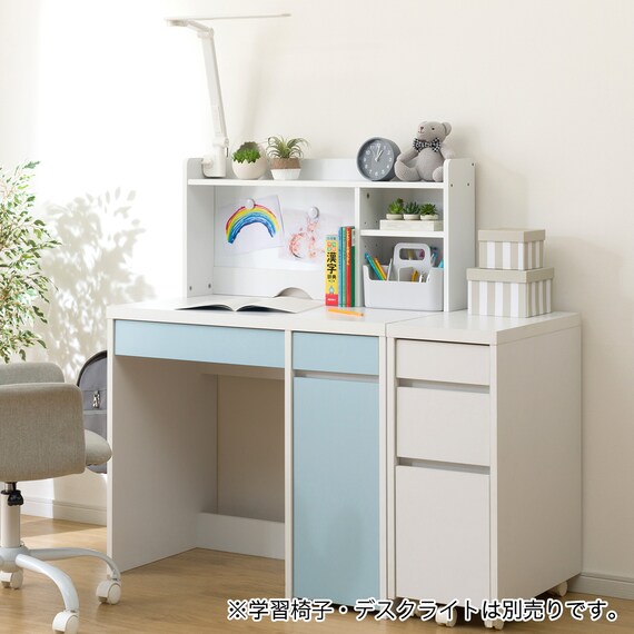 上棚付きコンパクトデスク + ワゴンセット (ES23 WH/TBL) 1枚目画像