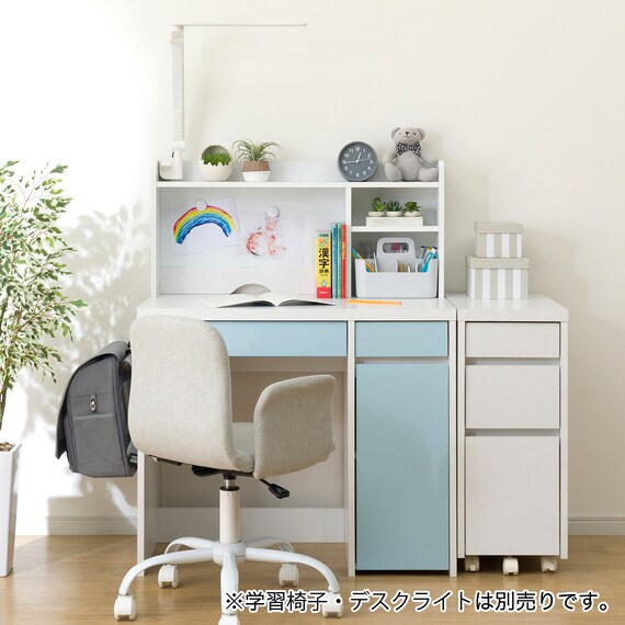 上棚付きコンパクトデスク + ワゴンセット (ES23 WH/TBL) 2枚目画像