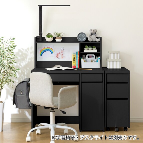 上棚付きコンパクトデスク + ワゴンセット (ES23 BK) 2枚目画像