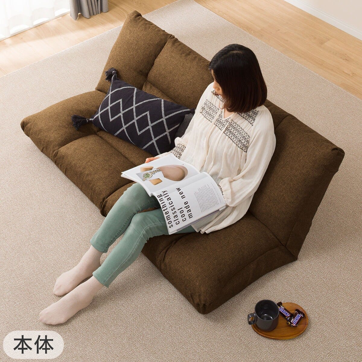 2点セット】コンパクトソファ(ツバサ3 BR)+ストレッチカバー(SC-A07MT