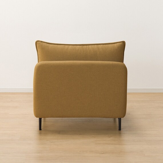 広い座面のゆったり 1人掛けソファ2台 + シェーズ + ヘッドレスト1本セット 布張りタイプ (MS01 1P×2/シェーズ/ヘッドレスト 肘あり YE) 21枚目画像