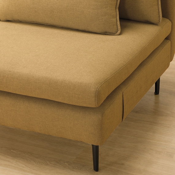 広い座面のゆったり 1人掛けソファ2台 + シェーズ + ヘッドレスト1本セット 布張りタイプ (MS01 1P×2/シェーズ/ヘッドレスト 肘あり YE) 30枚目画像