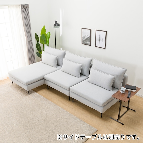 傷・汚れに強い 広い座面のゆったり 1人掛けソファ2台 + シェーズ + ヘッドレスト3本セット 布張りタイプ (MS01 1P×2/シェーズ/ヘッドレスト×3 肘なし Nシールド LGY) 4枚目画像