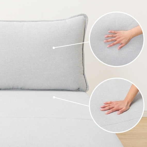 傷・汚れに強い 広い座面のゆったり 1人掛けソファ2台 + シェーズ + ヘッドレスト3本セット 布張りタイプ (MS01 1P×2/シェーズ/ヘッドレスト×3 肘なし Nシールド LGY) 28枚目画像