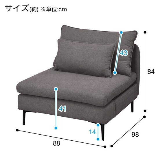 傷・汚れに強い 広い座面のゆったり 1人掛けソファ3台 + ヘッドレスト1本セット 布張りタイプ (MS01 1P×3/ヘッドレスト 肘あり Nシールド MGY) 38枚目画像