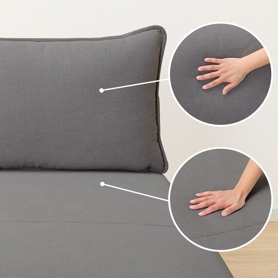 傷・汚れに強い 広い座面のゆったり 1人掛けソファ2台 + シェーズ + ヘッドレスト3本セット 布張りタイプ (MS01 1P×2/シェーズ/ヘッドレスト×3 肘なし Nシールド MGY) 28枚目画像