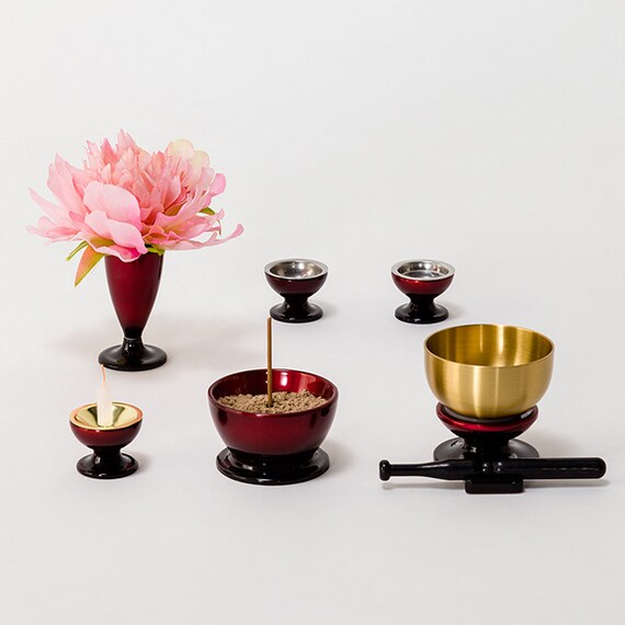 仏具(五具足・りん)セット(MG01 ワインぼかし) 1枚目画像