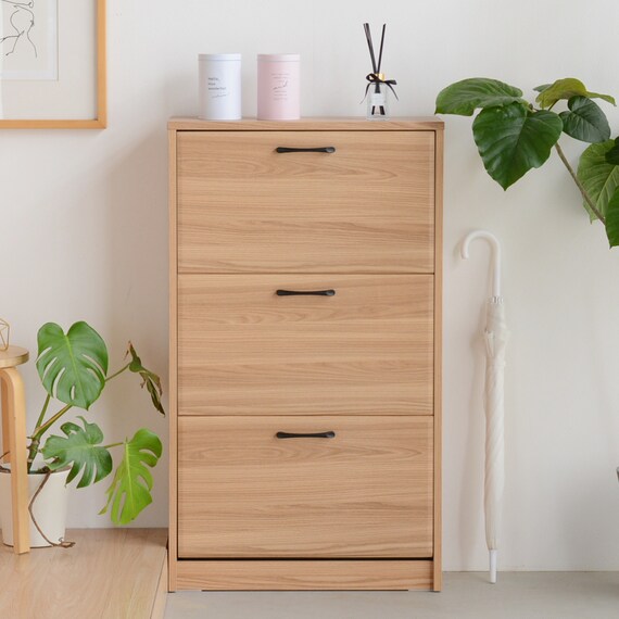 ナチュラルなデザインの3段薄型シューズBOX(NA) 2枚目画像