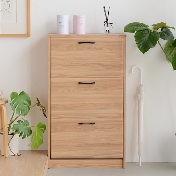 ナチュラルなデザインの3段薄型シューズBOX(NA) 2枚目画像