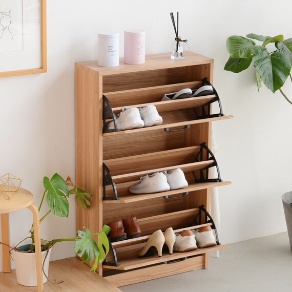 ナチュラルなデザインの3段薄型シューズBOX(NA) 4枚目画像