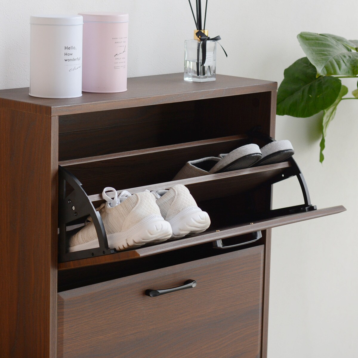 ナチュラルなデザインの3段薄型シューズBOX(MBR) | ニトリネット【公式