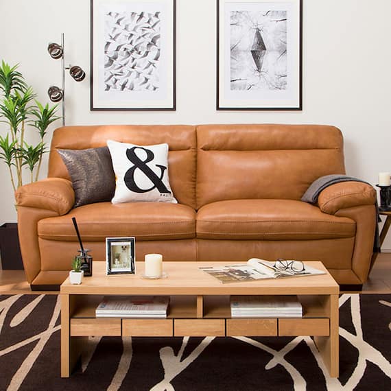 3人掛け本革(一部合成皮革)ソファ(N B-637KD BR) 2枚目画像