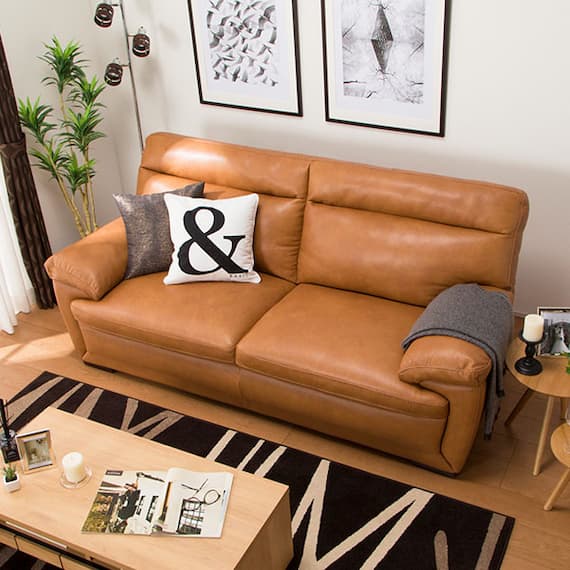 3人掛け本革(一部合成皮革)ソファ(N B-637KD BR) 3枚目画像