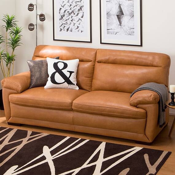 3人掛け本革(一部合成皮革)ソファ(N B-637KD BR) 4枚目画像