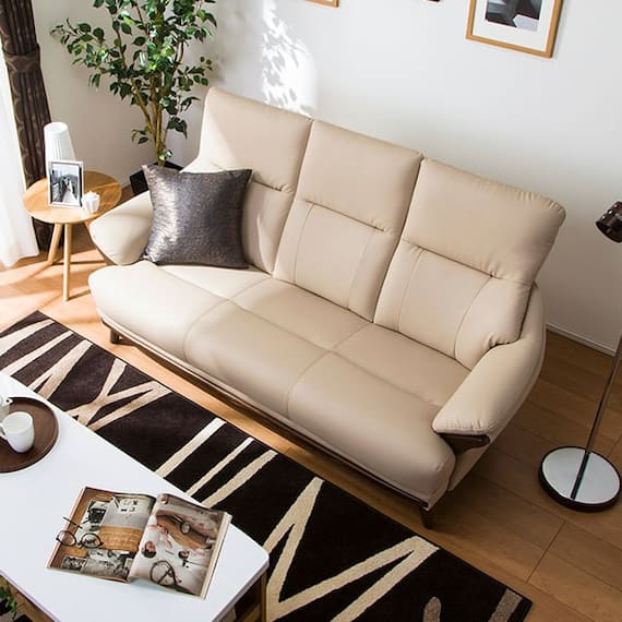 傷・汚れに強い 3人掛けソファ 合皮タイプ (コウテイ3 Nシールド BE) 9枚目画像