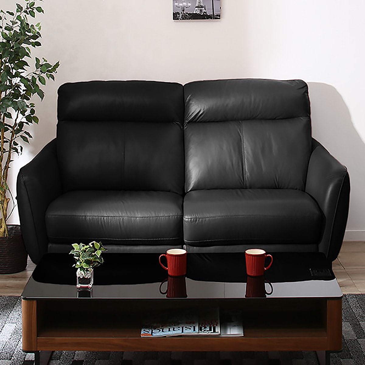 2人掛けソファ 本革(一部合成皮革)タイプ (アネーロ NV BK) | ニトリ