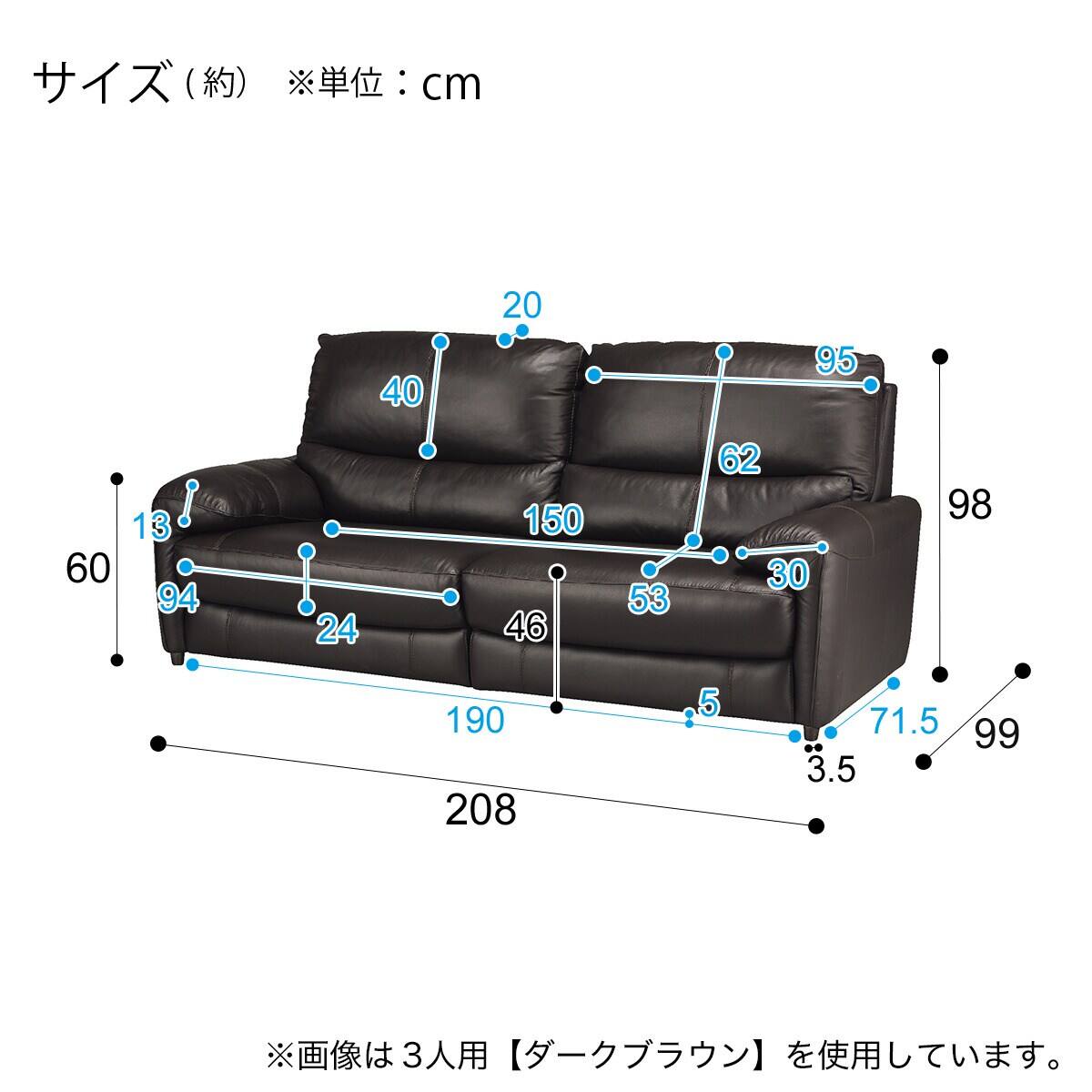 3人掛けソファ 本革(一部合成皮革)タイプ (ジャファー NV DBR