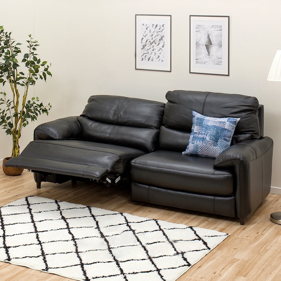 3人掛け右電動リクライニングソファ 厚革(一部合成皮革)タイプ (ジャファー NV BK) 1枚目画像