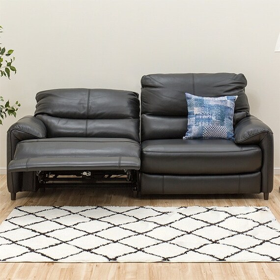 3人掛け右電動リクライニングソファ 厚革(一部合成皮革)タイプ (ジャファー NV BK) 3枚目画像